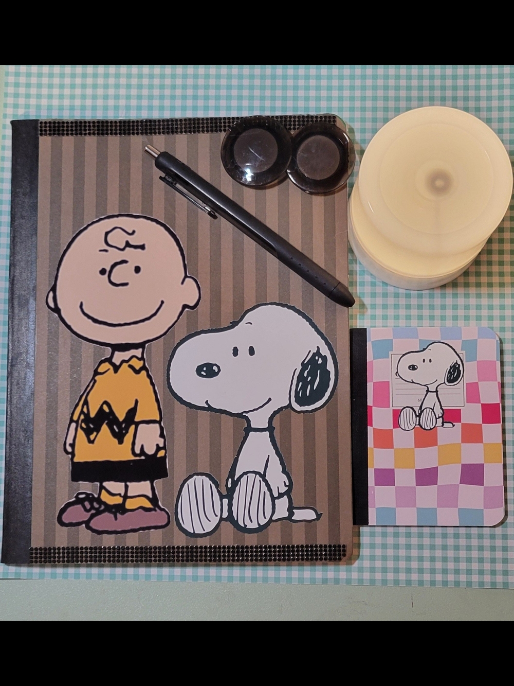 Upcycled Peanuts Charlie Brown & Snoopy Hardcover Notebook - With Lamp Pen